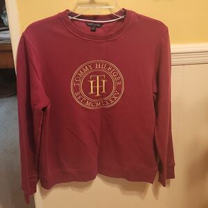 Tommy Hilfiger Women's Maroon Embroidered Logo Crewneck Sweatshirt Size M